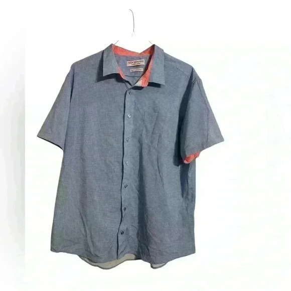 Nick Graham - 2XL Print Shirt Men’s - Short Sleeve Button Down BLUE - Picture 1 of 5